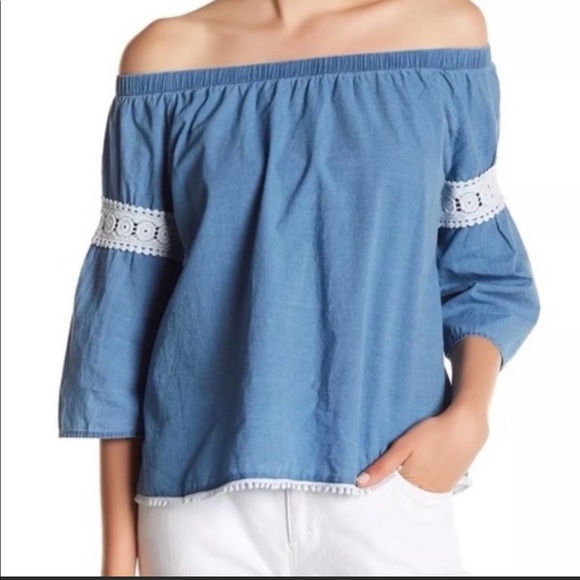 NWT Joe’s Collection Chambray Off Shoulder Top M - Picture 1 of 7